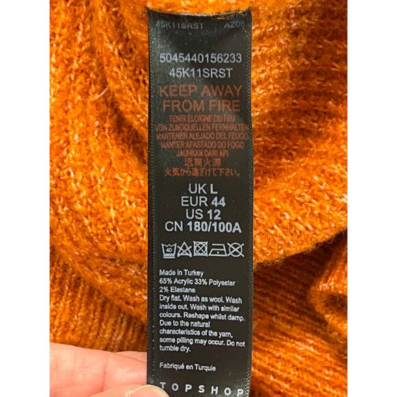 Topshop Burnt Orange Mock Neck Sweater Womens Size L Rust Textured Knit Fall - Picture 7 of 8